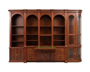 Executive Library Wall Unit with Integrated Secretary Desk and Curio Display